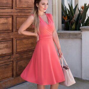 NWT Tam Ware Surplice Neckline Pleated Waist Fit & Flare Dress Small